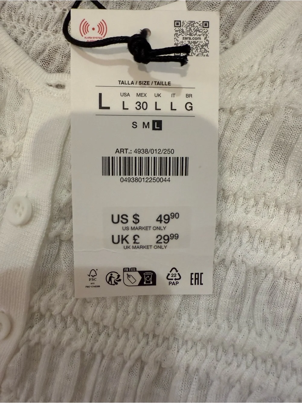 Zara White Textured Button-Front Ruffle Hem Cardigan